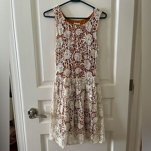 Maison Jules Sleeveless Crocheted Burgundy and White Dress Size M